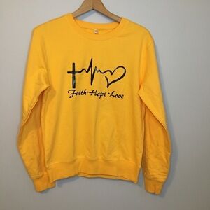 NWOT Yellow Lightweight Womens Sweatshirt, Faith Hope Love, sz M